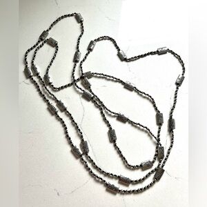 Silpada 68”  Silver Beads&Beads embossed w/floral pattern on knotted Black Cord